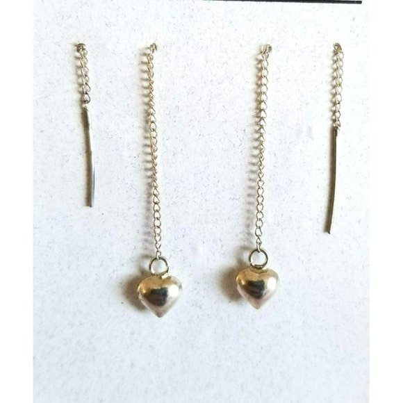 Sterling Silver Custom Puffed Heart Slider Earrings Threaders Custom Made LH2592 - Picture 1 of 3
